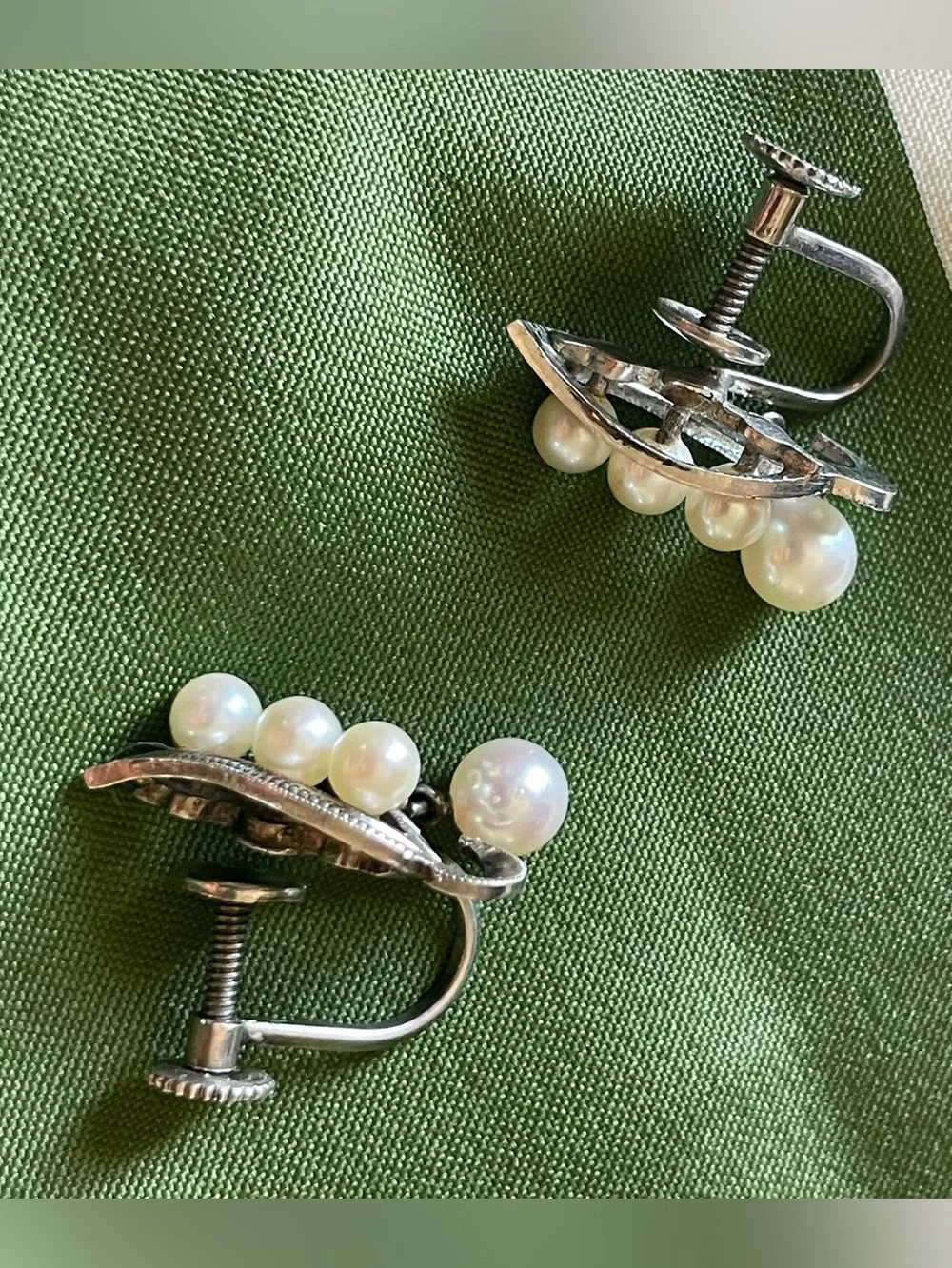 Vintage Japanese Sterling Pearl Set Screwback Earrings Pendant